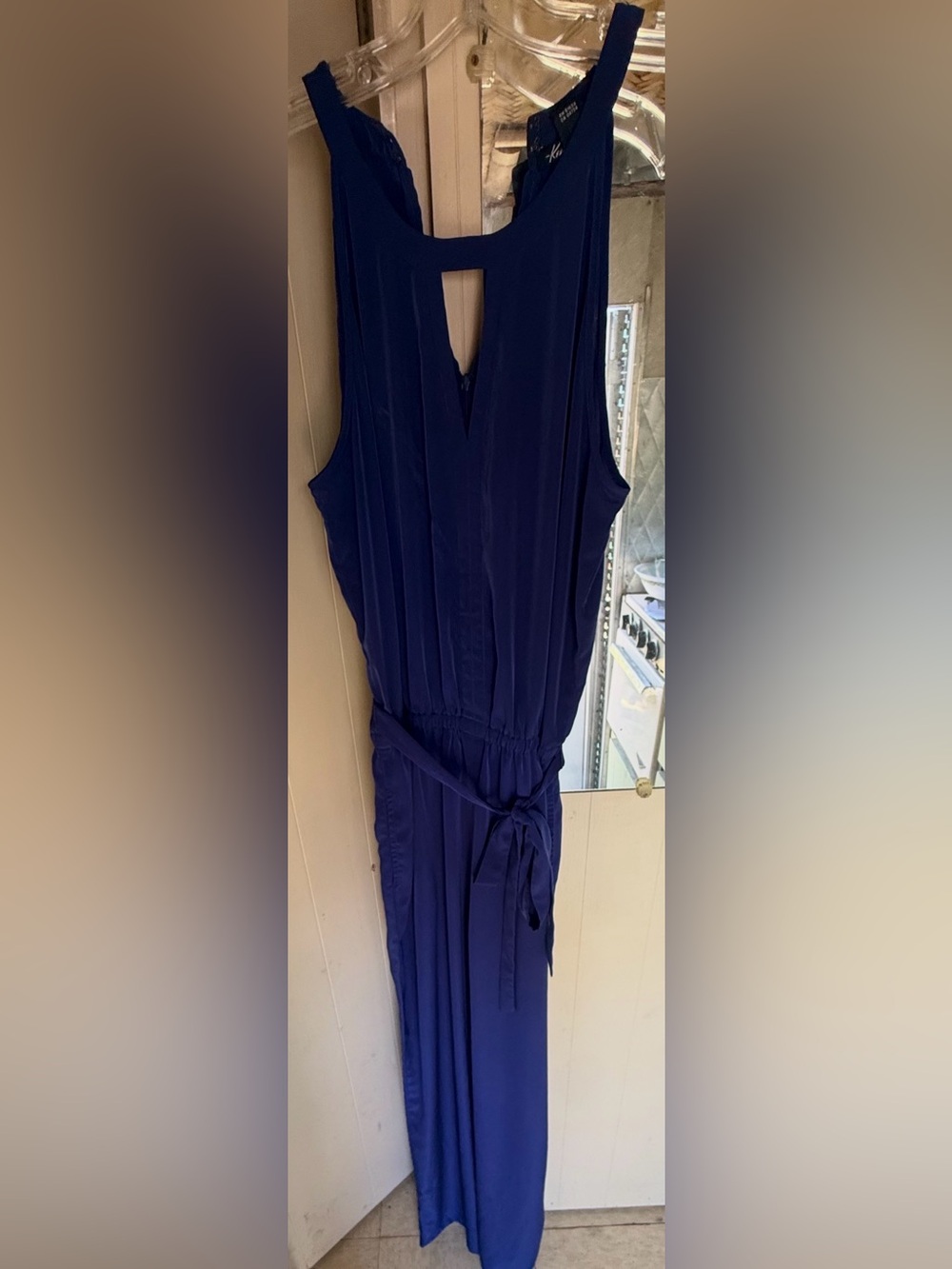 Kenneth Cole Cobalt Blue Keyhole Halter Neck Jumpsuit Tie Waist, Medium